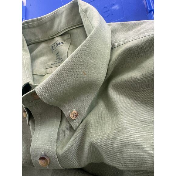 L.L. Bean Trim Fit Large Tall Green Button Front Mens Shirt 100% Cotton - Picture 6 of 9